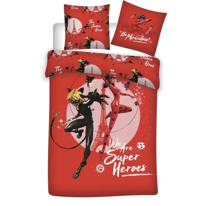 Parure de lit - Miraculous Ladybug - Rouge - 140x200 cm - 100% coton - Lavable en machine-1