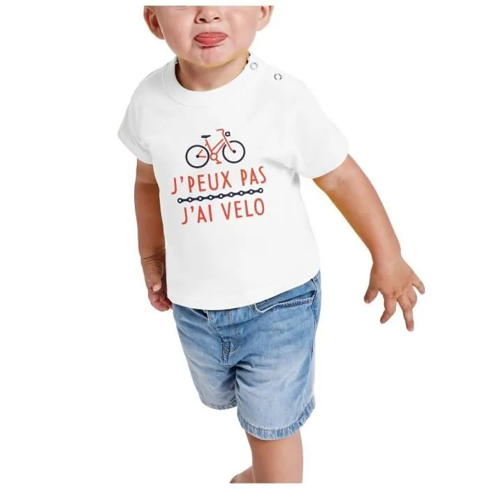 T-shirt Bébé Manche Courte Blanc J'Peux Pas J'ai Vélo Cyclisme VTT Route-1