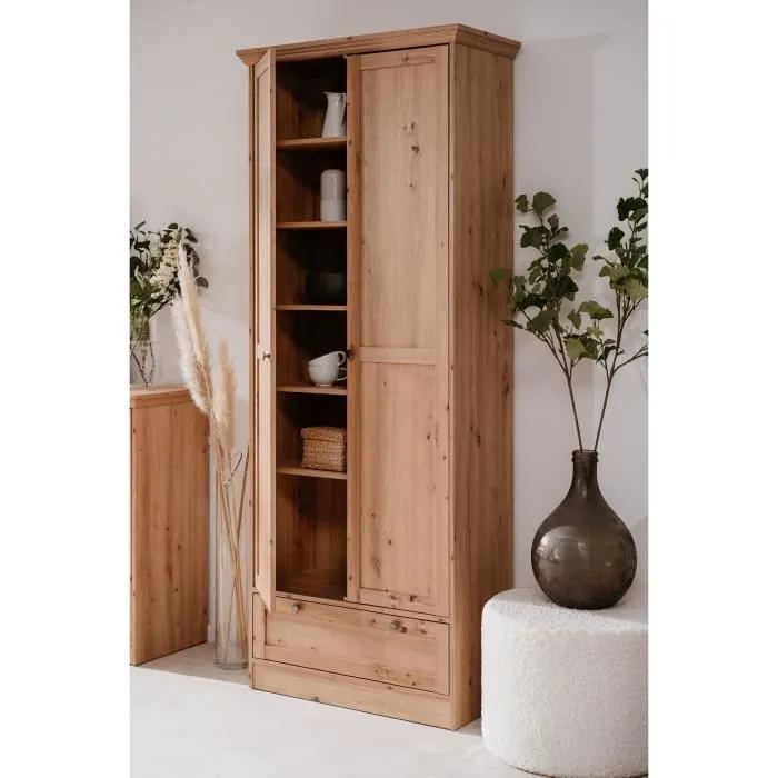 Armoire - Landwood - Décor chêne artisan - 2 Portes - 1 Tiroir - L80 x P39 x H200 cm-6