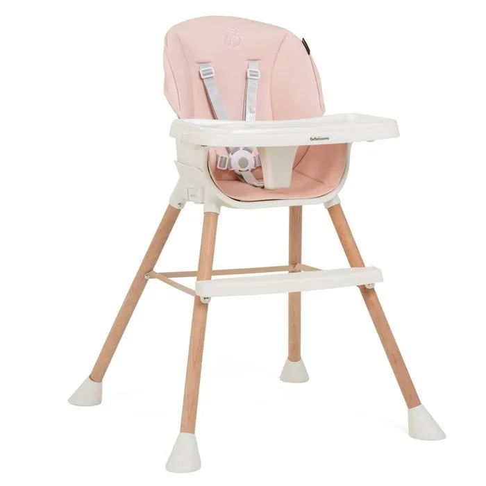 Bebelissimo - Chaise haute bébé 5 en 1 - Evolutive - Réglable - bois de Hêtre - PVC cuir - rose - BZ -511 - new design-1