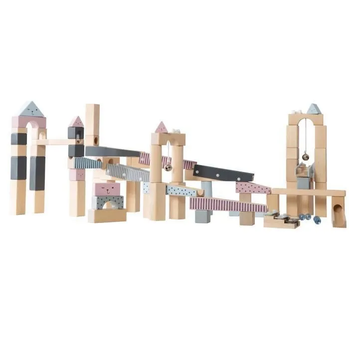 Circuit à Billes en Bois ROBA - Toboggan à Billes - 100 Pièces - Jeu de Construction - Multicolore Pastel-0