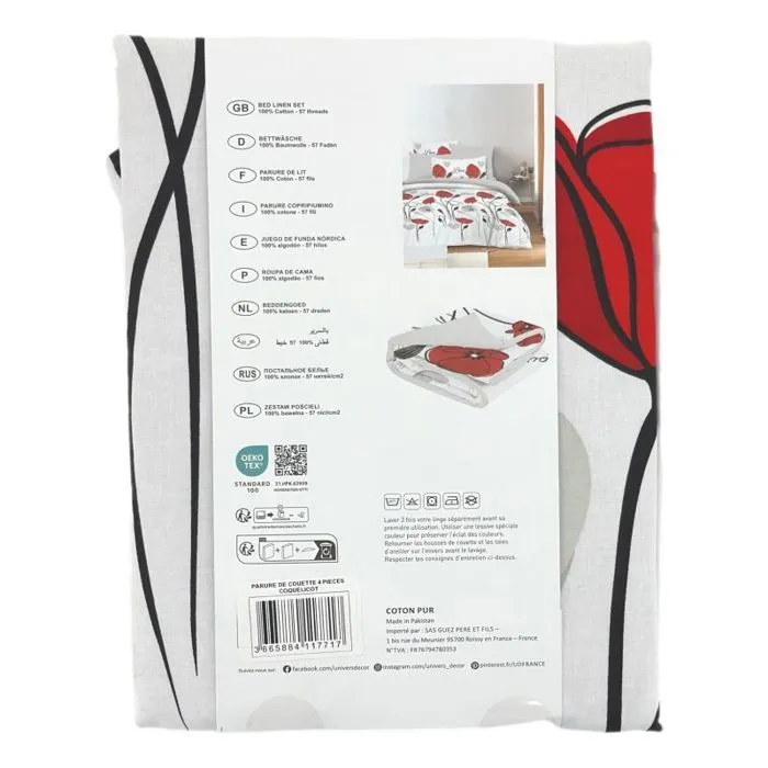 Pack complet housse de couette réversible pour lit 90 x 190 cm Coquelicot-5