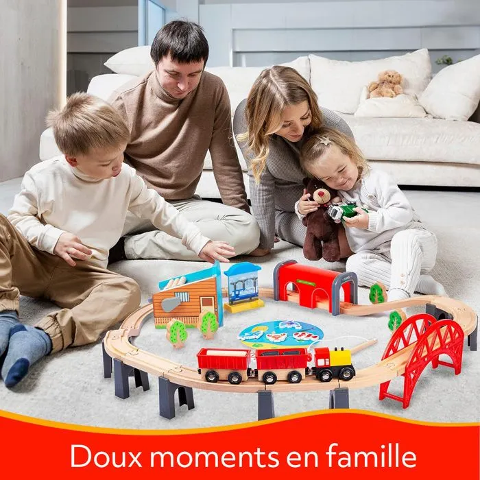 Circuit train bois Kinderplay GS6151 – train, rails et véhicules – pack complet 213 cm – jouet enfant dès 3 ans-4