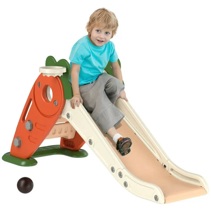Toboggan pour enfants - AIYAPLAY pliable 3 en 1 avec panier de basket, escalade, usage intérieur ou extérieur, de 1 à 3 ans, orange-0