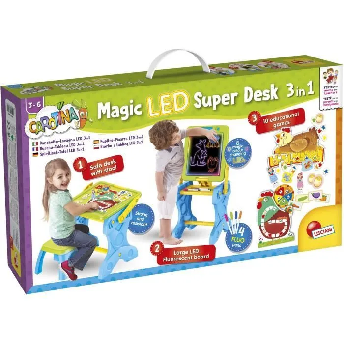 Bureau-Tableau LED 3 en 1 - LISCIANI GIOCHI - Carotina - Mixte - Intérieur - Pile - 10 jeux éducatifs-1