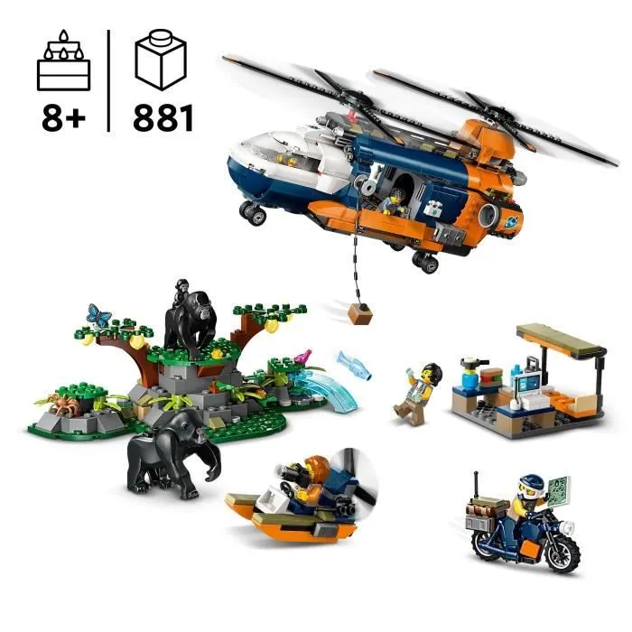 LEGO® City 60437 L’hélicoptère de l’explorateur de la jungle au camp de base, dès 8 ans-1