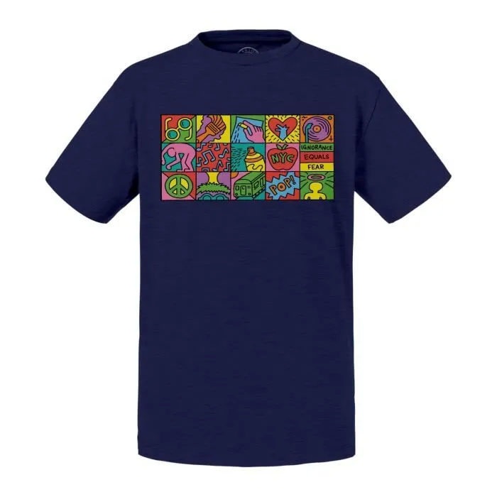 T-shirt Enfant Bleu Ignorance Equals Fear Keith Haring Dessin Graffiti Pop Art-0