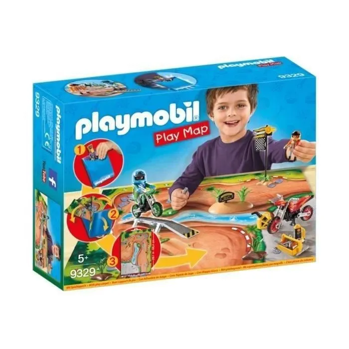 PLAYMOBIL 9329 - Play Map - Pilotes motocross avec Support de Jeu - Enfant - Mixte - Plastique-0