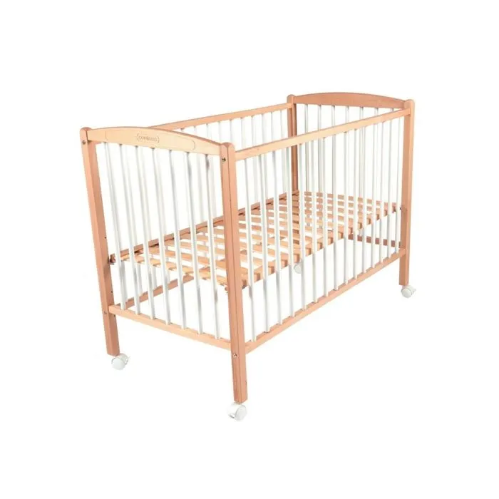 Lit bébé à barreaux Combelle - modèle Arthur bicolore blanc - hauteur de plancher réglable - roulettes-3