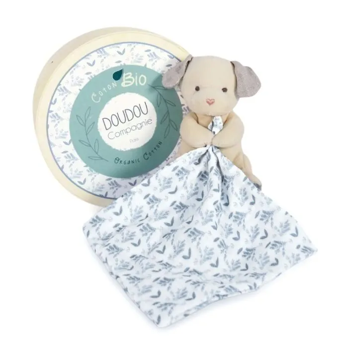 Doudou en coton Bio Chien avec mouchoir bleu - Doudou et Compagnie - Mixte - 0 mois - Naissance - Doudou - Bleu-1