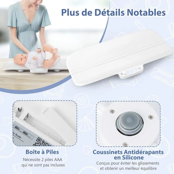 COSTWAY Pèse Bébé Numérique Max 30kg Taille 60CM Contrôle APP 4 Unités de Mesure Fonction Tare-Maintien Ecran LED Arrêt Automatique-5