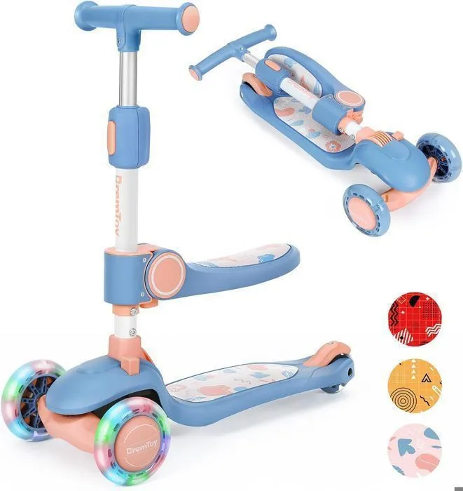 BremToy Trottinette Enfants avec Siège Pivotant à 360°, avec Roues LED, Guidon Réglable en Hauteur, Pliable pour Enfants, Rose-0
