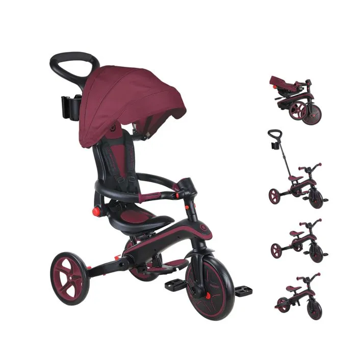 Globber - Tricycle EXPLORER 4-en-1 Évolutif & Pliable - Rouge Bordeaux-0