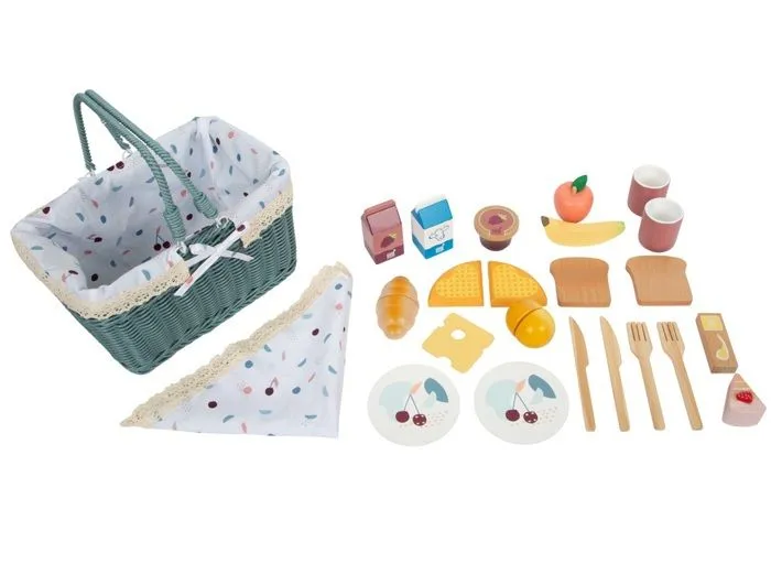 Panier pique-nique en osier jouet en bois fruit légume dinette pour enfant A partir de 3 ans-3