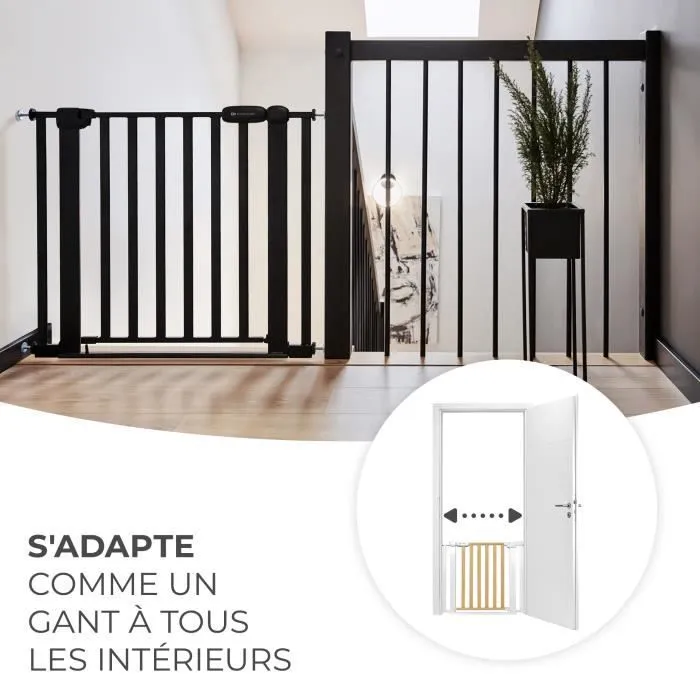 Kinderkraft Barrière de sécurité extensible LOCK & GO Blanc/ Bois-2