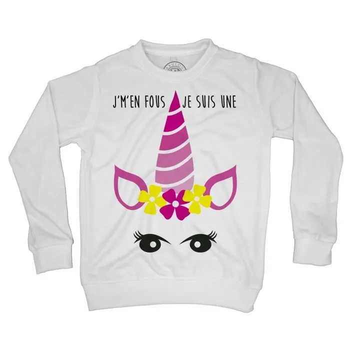 Sweat Shirt Enfant J'M'En Fous Je Suis Une Licorne Dessin Corne Oreilles et Yeux Animaux Fantastiques-0