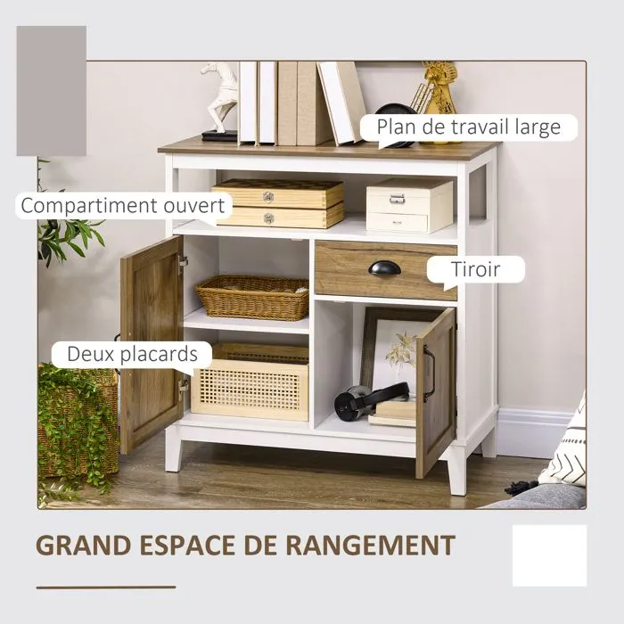 Buffet cuisine - HOMCOM - 2 portes - avec 1 tiroir, étagère ajustable, compartiment ouvert - 76,6 x 35 x 81,5 cm - chêne brun-5
