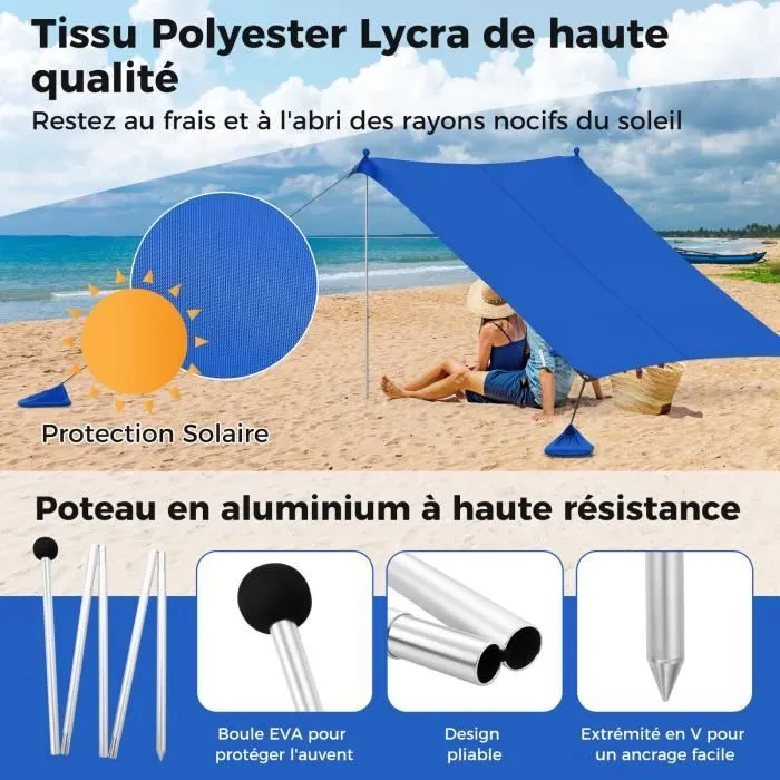 COSTWAY Tente de Plage 4 Personnes 3 x 3M-Anti UV UPF50+-Sac de Transport Portable-4 Sacs pour Sable-Piquets de Sol-2 Poteaux-Bleu-2
