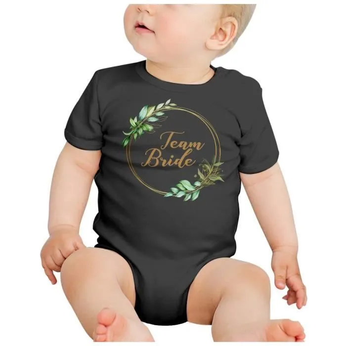 Body Bébé Manche Courte Noir Team Bride Mariage Mariée Cercle Fleurs-1