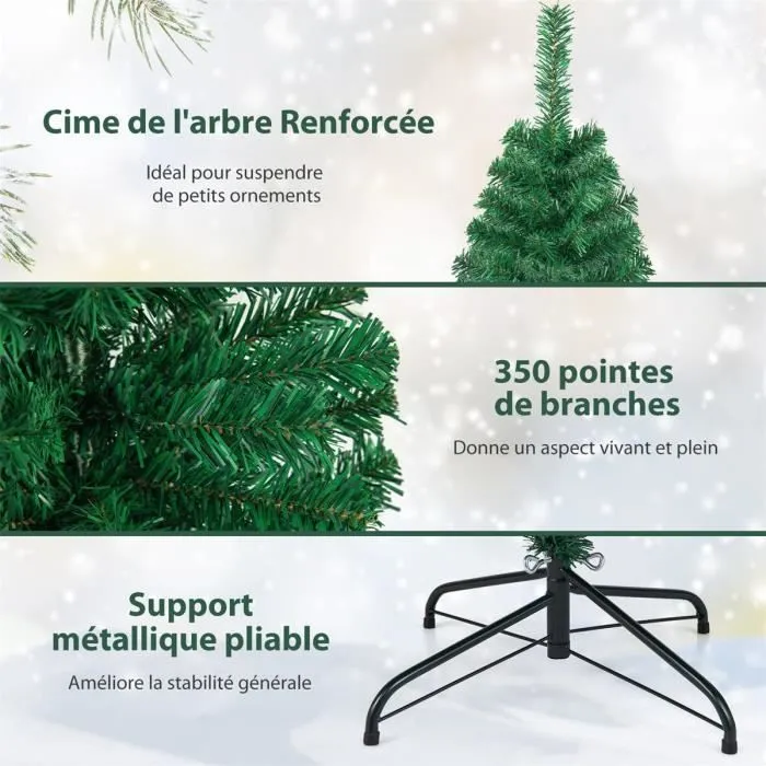 Sapin de Noël Artificiel 150 cm COSTWAY Vert - Aiguilles en PVC - Support en Métal - Décoration de Fête pour Noël - 350 Branches-1