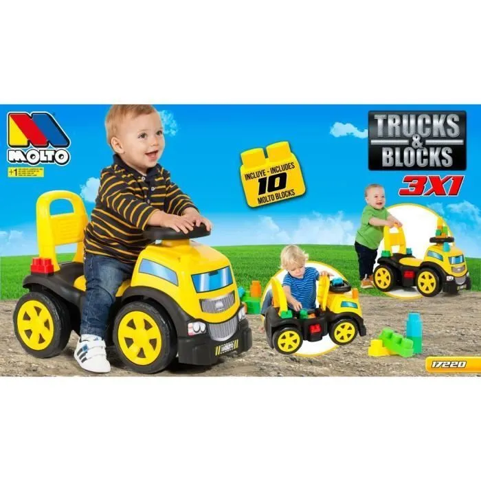 Camion Trotteur 3 en 1 - MOLTO - Jouet éducatif - Jaune - Mixte - Effets sonores-0