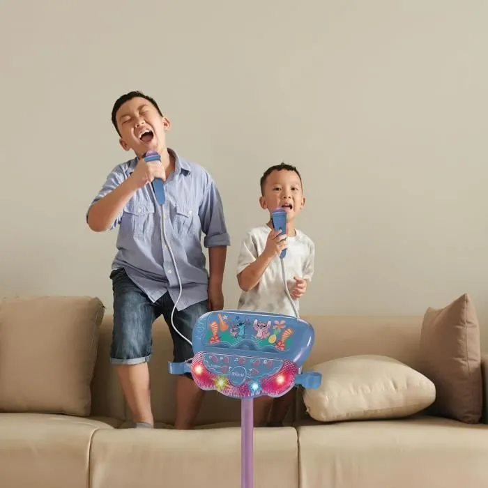 Microphone Stitch sur pied ajustable lumineux avec enceinte, 2 Micros et Effets vocaux, Enceinte Bluetooth-3