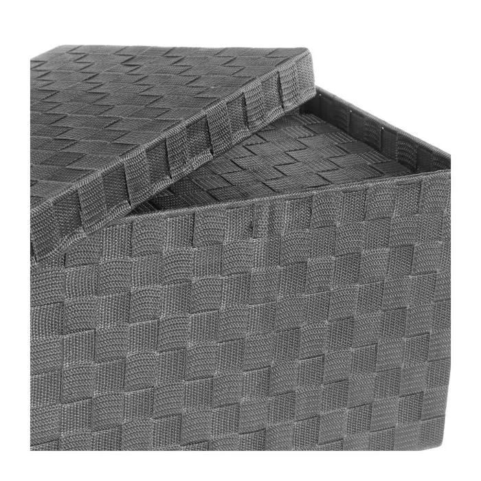Boites rectangulaires tressées - FIVE - Lot de 3 - Gris Foncé - Polypropylène et Métal-3