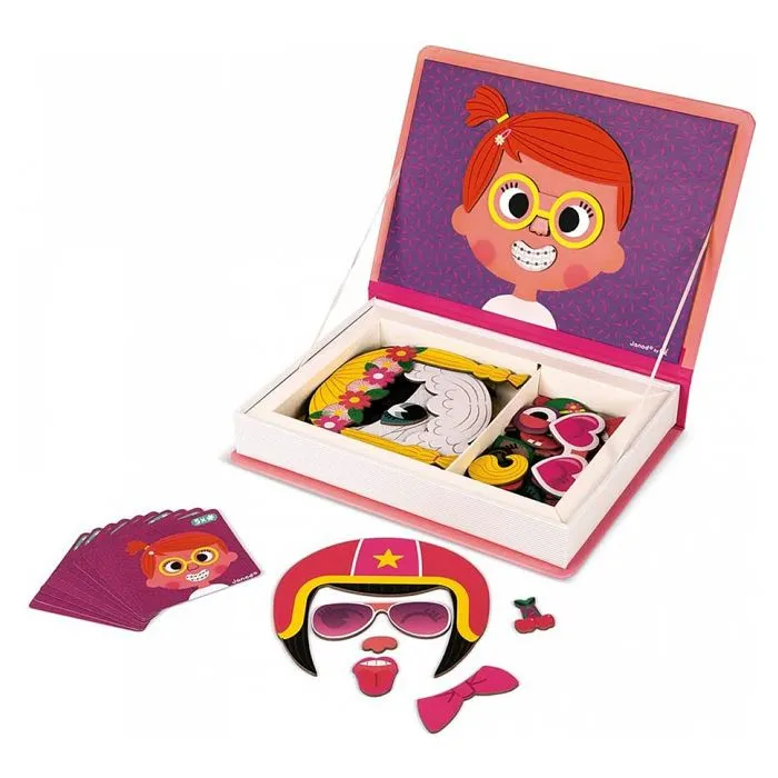 Jeu éducatif magnétique JANOD Magnéti'book Crazy Faces fille - 55 magnets - Dès 3 Ans-1