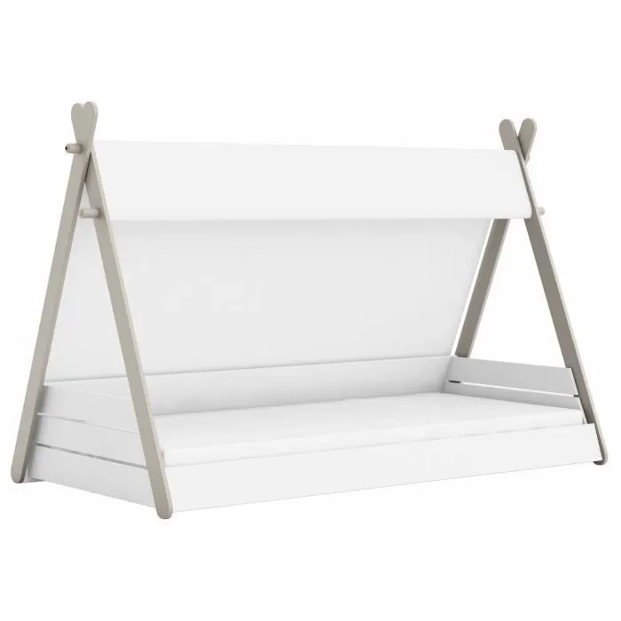 DEMEYERE Lit tipi enfant avec sommier contemporain laqué blanc perle et gris - l 90 x L 200 cm - TOTEM-0