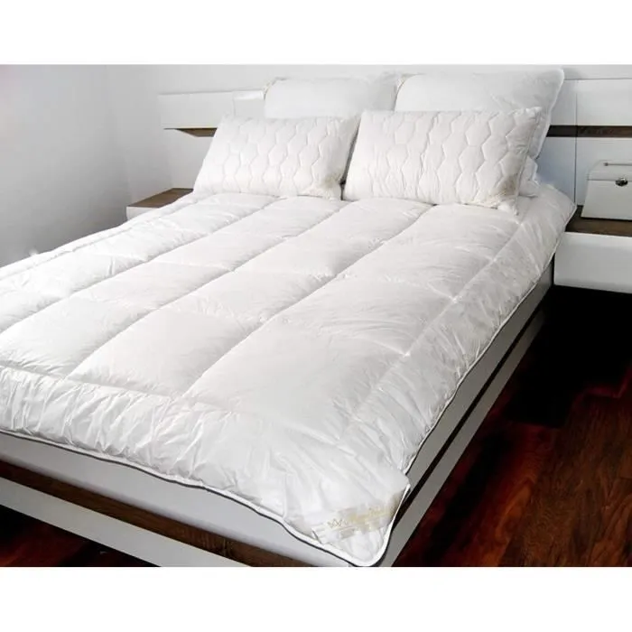 Grande couette 220x240cm, familiale, laine mérinos naturelle, 100% pur coton, literie douce, blanche, légère-0