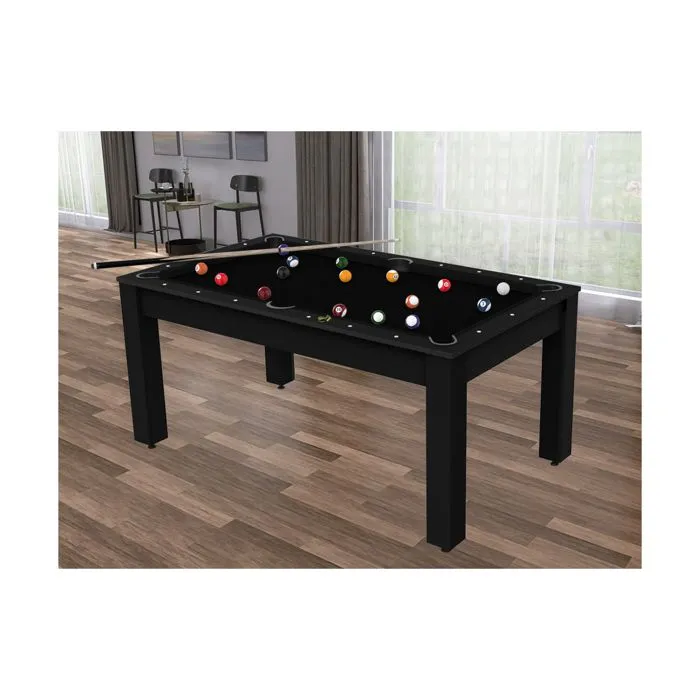 Billard convertible table 6 personnes Texas (plateau et accessoires en option) Noir grainé et noir (tapis)-5
