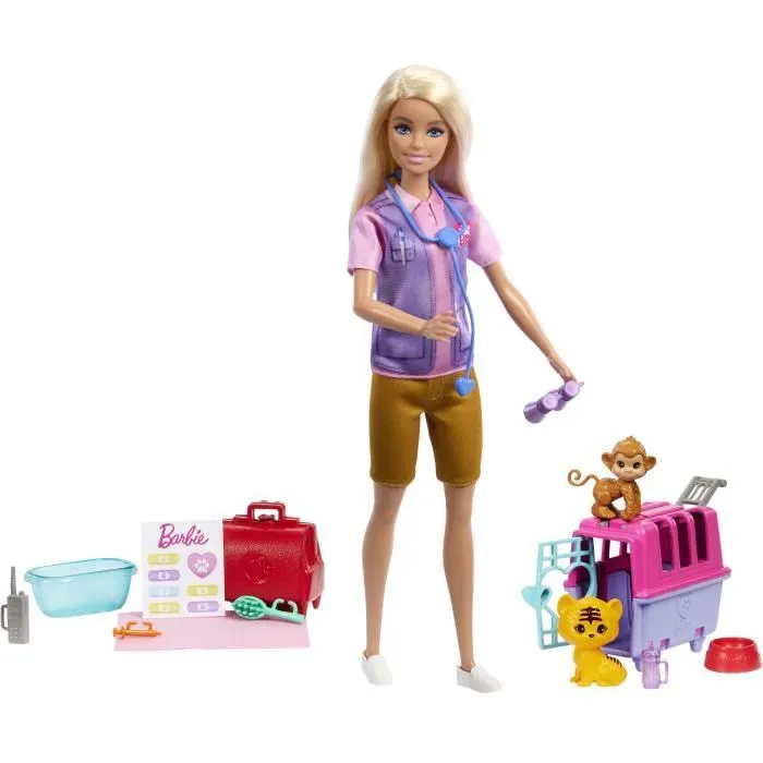 Barbie-Sauvetage d’Animaux-Coffret poupée blonde et accessoires HRG50-1