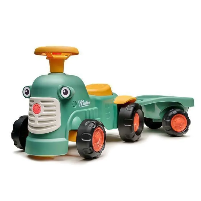 Porteur tracteur Maurice 1er âge avec remorque - Vert - FALK - Dès 12 mois - Fabriqué en France - Contient 90% plastique recyclé-0
