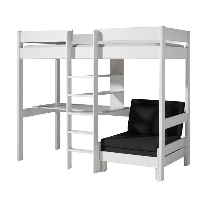 Lit mezzanine enfant blanc - Atlantic - Lena - Bureau et canapé-lit inclus-0