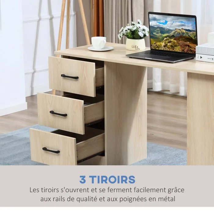 Bureau 120 x 50 cm - HOMCOM - étagères et tiroirs - pour petit espace, bureau à domicile, chambre à coucher - couleur bois-5
