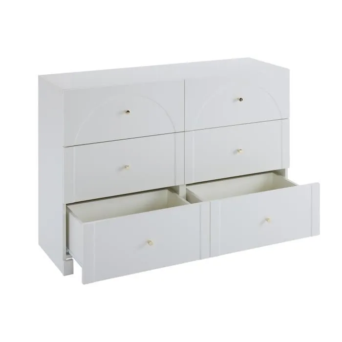 Commode 6 tiroirs - 120x40x82cm - pour salon et chambre à coucher - Style crème Blanc-2
