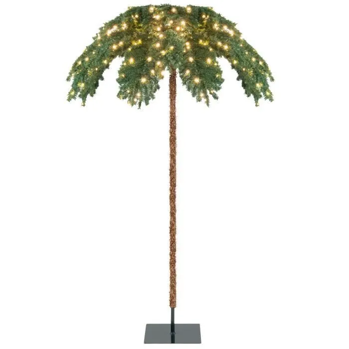 COSTWAY Sapin de Noël Lumineux 180 cm Feuilles Palmier avec 250 Lumières LED Blanc Chaud Base en Métal 813 Branches pour Porche-0