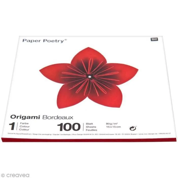 Papier origami - RICO DESIGN - 15 x 15 cm - bordeaux - 100 feuilles-0
