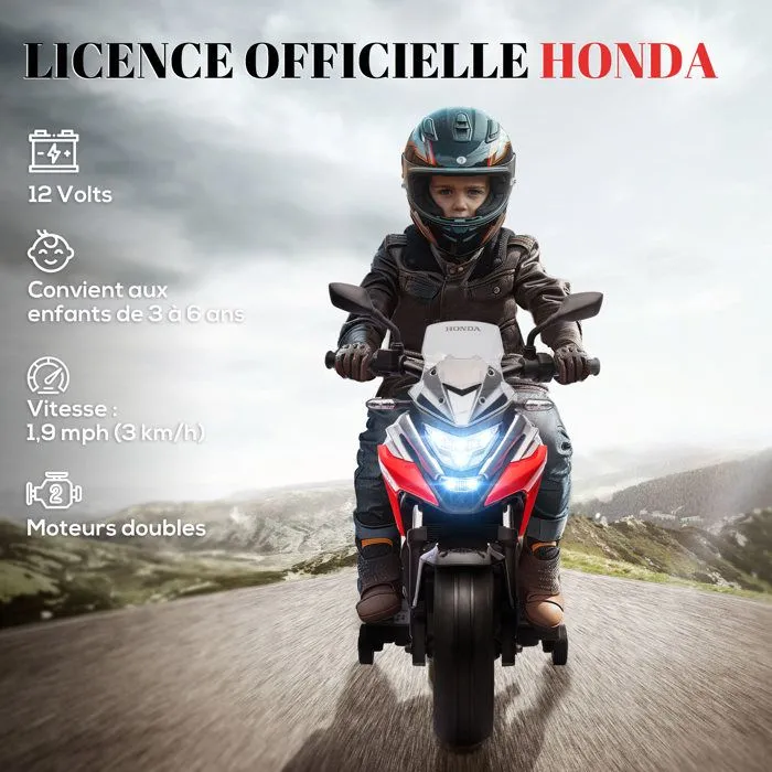 Moto électrique pour enfants 12V moto porteur Honda pour enfants 3 à 6 ans avec musique, phares avec 2 roues d'entraînement - rouge-4