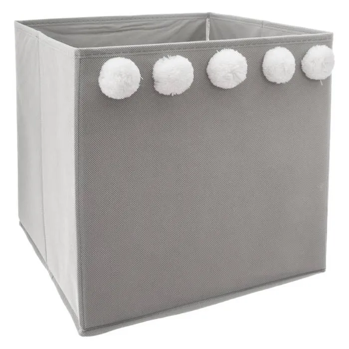 Bac de rangement enfant pompons - gris - Gris - Atmosphera createur d'interieur-0