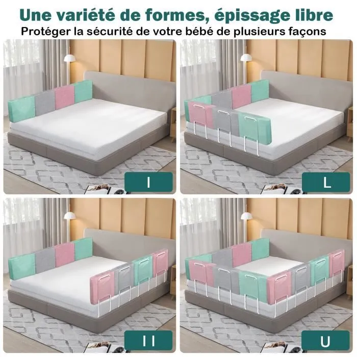 LZQ Barrière de lit Bébé Barrière Protection Lit Enfant, Protection contre les chutes, Hauteur réglable, 60 cm Gris-3