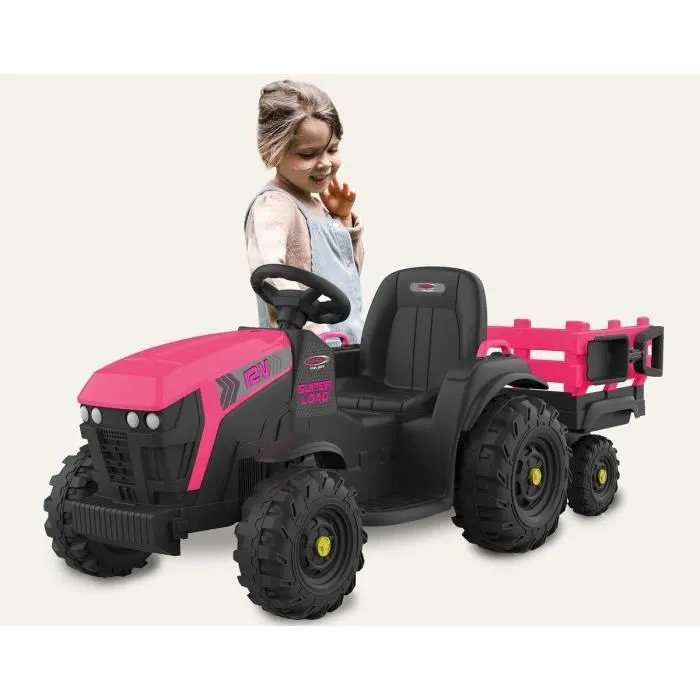 Tracteur électrique avec remorque - JAMARA - Super Load - 12V - Rose - Pour enfants 3 ans et plus-0