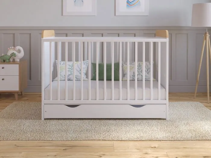 Lit Bebe Evolutif Avec Matelas - Lit Bebe avec tiroir 120x60 cm Bois,Pin-Blanc convertible-1