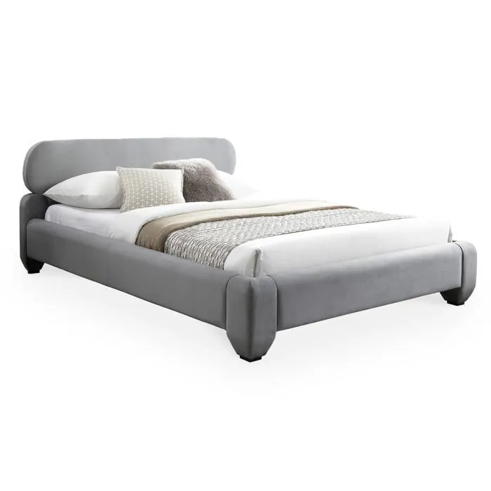 ESTELLE - Lit double en velours gris 140x190 cm-1