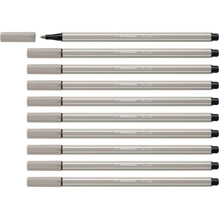 Lot de 10 Stylos feutre Pen 68, gris perle-0