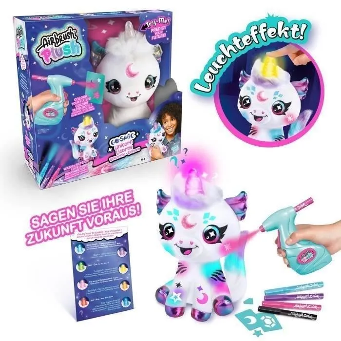Canal Toys - Airbrush Plush - Peluche Licorne Cosmique à personnaliser avec corne lumineuse - AIR 028-0