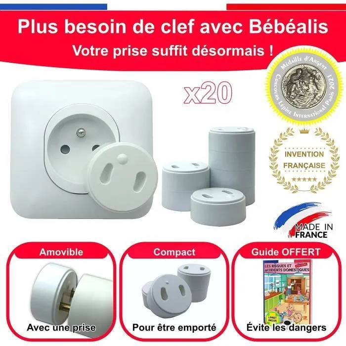 [Pack x20] Cache Prise Bébé Français Amovible [ Sans Clef Ni Adhésif ] - Invention 100% Made In France - Cache-Prise Bebe - Sécurité-1