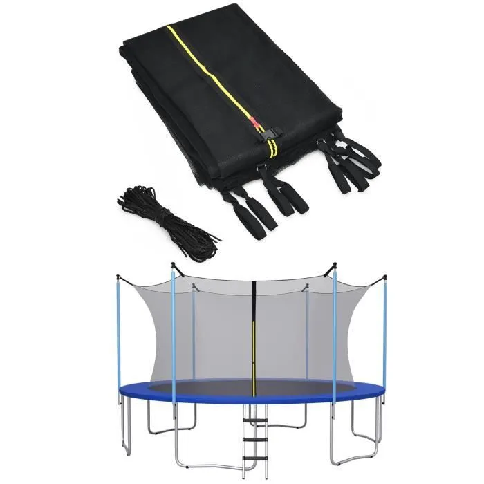 COSTWAY Filet de Sécurité pour Trampoline 487 cm 16FT-6 Poteaux Droits-Fermeture Eclair Double et Boucles de Protection-PE-Extérieur-0