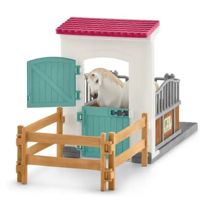 Box avec étalon Pur Sang anglais, Extension pour écurie schleich pour enfant, Schleich 42569 HORSE CLUB, dès 5 ans-3