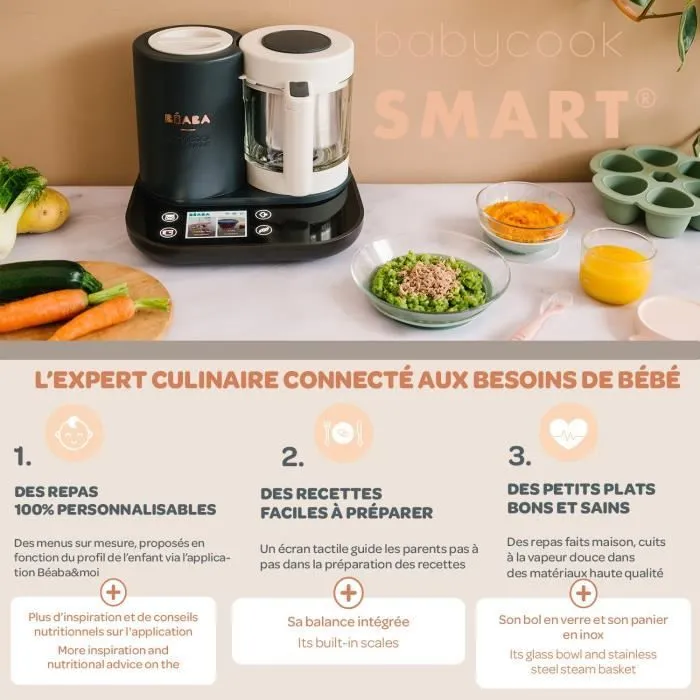 BEABA Babycook smart - connecté - bol en verre 1250 ml - gris anthracite-7